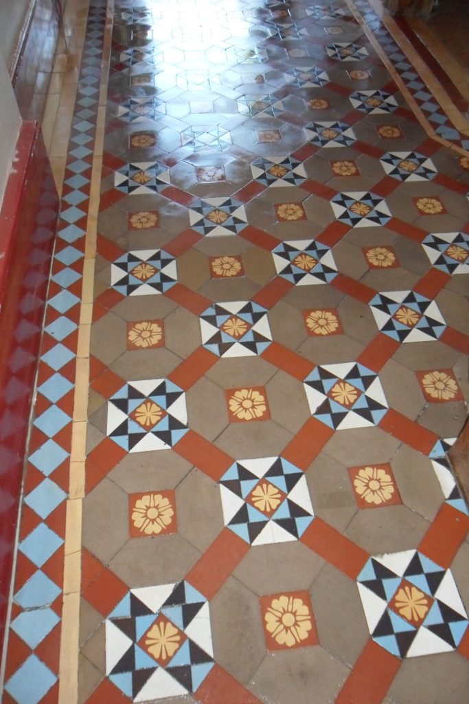 Victorian hallway tiles and encaustic tiles deep cleaned and sealed with wax finish